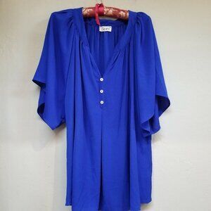 Spin Womens 2XL V-Neck Blue Pleated Top Dolman Sleeve Blouse Made In USA Stretch